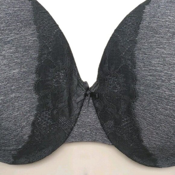 Lane Bryant Cacique Women Bra Full Coverage Lightly Lined 38F Gray Black w/Lace - Picture 7 of 10
